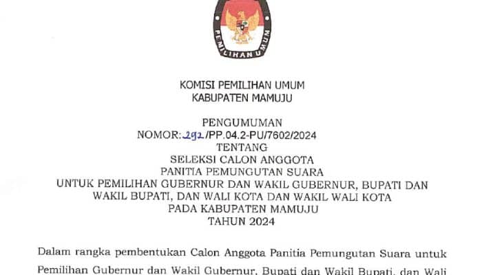 KPU Mamuju Buka Seleksi Calon Anggota PPS Untuk Pilkada 2024